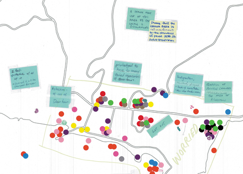 Figure 8. Detailed view of emotions map with sticky notes that capture the extent to which participants are concerned about changes to Kingston.