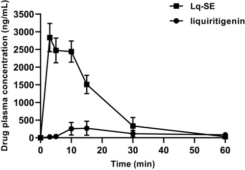 Figure 6 Plasma concentration-time curve in rats after oral administration of Lq and Lq-SE.