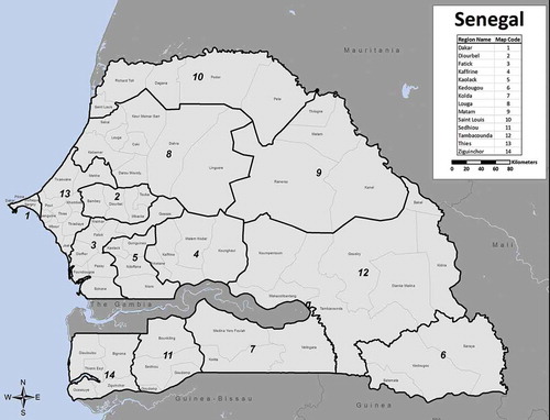 Figure 1. Map of Senegal, showing regions and districts, 2014.