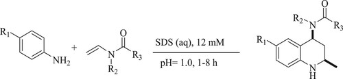 Scheme 31. Diels-Alder reaction-based quinoline synthesis using aqueous SDS surfactant.