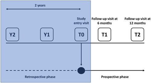 Figure 1. Study design (the phase discussed in this manuscript is in the shaded box).T0, study entry; Y, year prior to study entry.