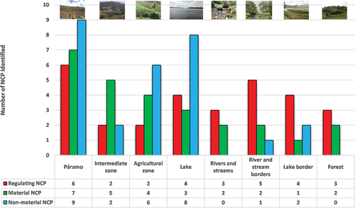 Figure 5. Number of nature’s contributions to people (NCP) identified in different land cover types.