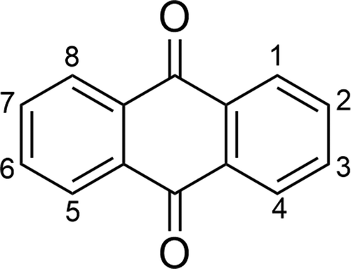 Figure 4. Structure and atom numbering of the anthraquinone chromophore.