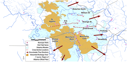 Figure 6. Regional recharge area, as designated for the approved (with modifications) Region of Waterloo Official Plan (adapted from Region of Waterloo 2010).