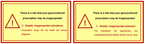 Figure 2 Examples of the pop-up windows indicating inappropriate use of glucocorticoids.