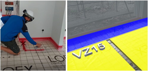 Figure 1. Marking work supported by the AR HMD of the UFH (left) and an extract of the AR Hologram (right).