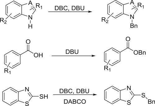 Scheme 25. Synthesis of N-, O-, and S-benzylation derivatives.