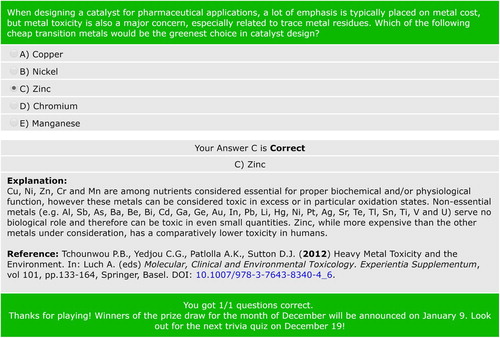 Figure 3. Example of a GCI trivia challenge question and answer.