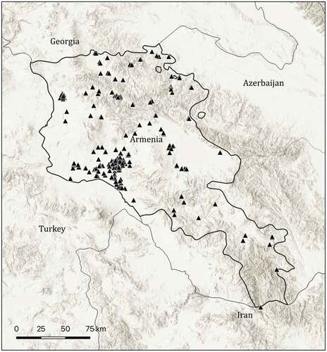 Figure 1. Interview locations. Note: The map shows the approximate locations within Armenia where the interviews for the Legacies of Genocide survey were conducted.