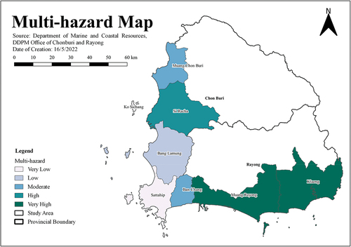 Figure 3. Multi-hazard map of Chonburi and Rayong province.