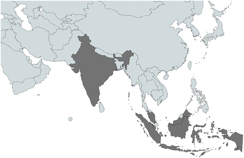 Figure 1. Countries covered in this contribution: Indonesia, Malaysia, and India.