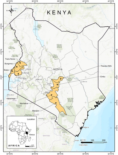 Figure 3. Map showing survey sites in Kenya.