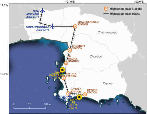 Figure 1. An overview of multi-modal transportation in Thailand’s EEC.