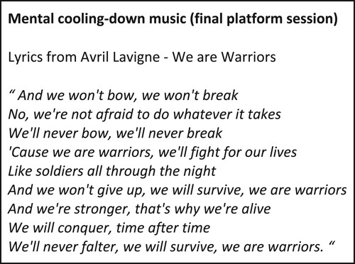 Figure 3. Lyrics quote of the self-selected music song in the final platform session. The melody and lyrics represent the empowerment and the strength Petra gained during the 3MDR therapy.