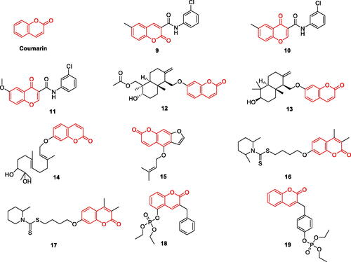 Figure 2. The chemical structure of coumarin and its derivatives 9–19.