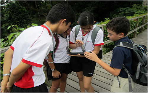 Figure 2. Students used GPS coordinates to locate the next learning station at the trail site.