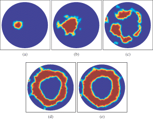 Figure 12. Shape evolution of level set approach for example (g) of figure 11.