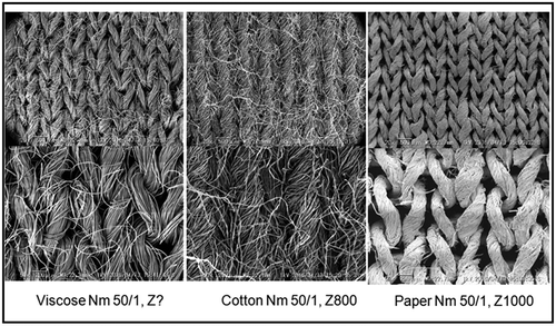 Figure 4. SEM photographs of front sides of knitted samples