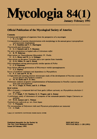 Cover image for Mycologia, Volume 84, Issue 1, 1992
