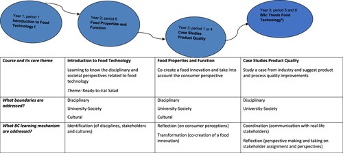 Figure 4. Boundary crossing learning trajectory BSc food technology.