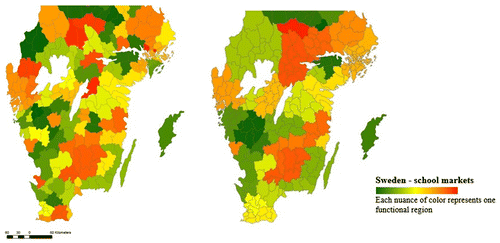 Figure 5. South of Sweden, school market comparison (left 1997, right 2011).