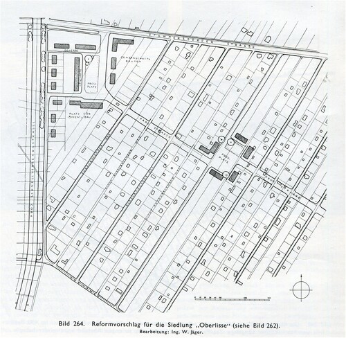 Figure 11. Reform concept for the arable settlement Oberlisse. Source: Brunner ‘Stadtplanung für Wien: Bericht an den Gemeinderat der Stadt Wien.’ 1952, p. 190.