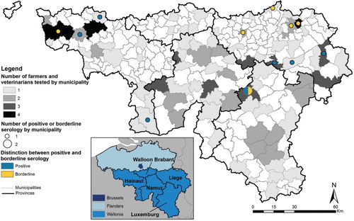 Fig. 1 Location of participants and serological results for Borrelia burgdorferi infections.