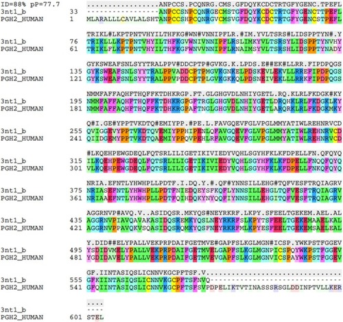 Figure 4 Amino acid sequence alignment for phospholipase A2-V.