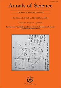 Cover image for Annals of Science, Volume 73, Issue 2, 2016