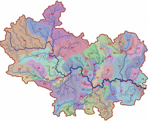 Fig. 10 Sub-basins with Level 2 Pfafstetter codes for the Thames River basin (UK) (from Vogt et al., Citation2007a).