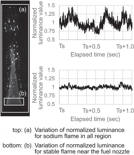 Figure 4. Variation of normalized luminance for a sodium flame.