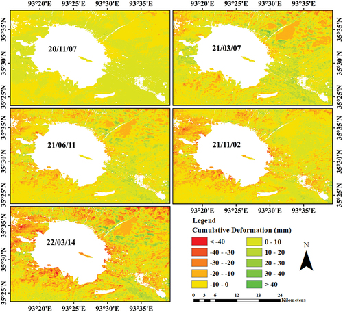 Figure 10. The cumulative deformation around Salt Lake, with reference to Sep. 08, 2020.