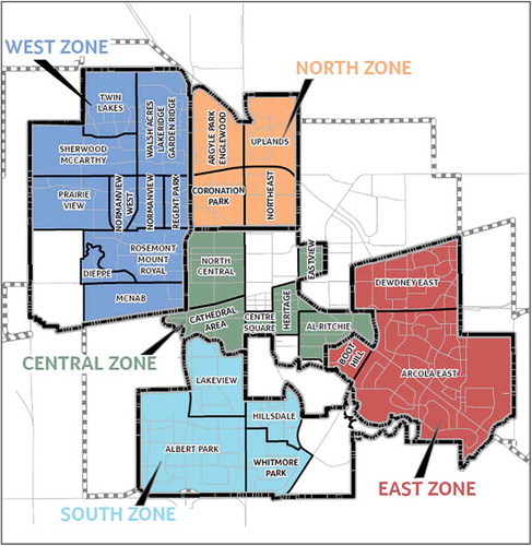 Figure 3. Community Association & Zone Map of the city of Regina.