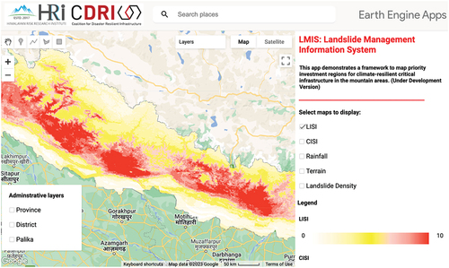 Figure 4. Snapshot of a web application for dissemination of LISI, CISI and other relevant datasets. The snapshot shows LISI of Nepal.