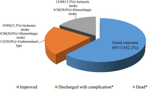 Figure 2 Pattern of treatment outcome among the patients admitted with stroke at AURH, from March 2016 to May 2019 GC, Ambo, Ethiopia.Note: *Poor outcome.