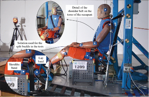 Figure 1. Test and simulation setup including split buckle.