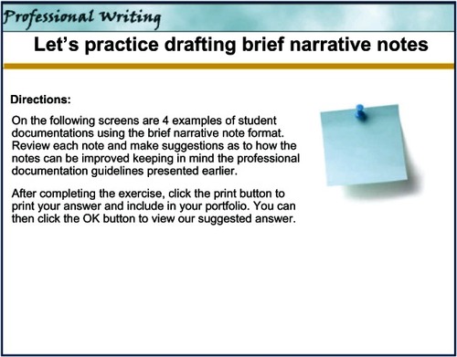 Figure 4 “Professional writing – let’s practice drafting brief narrative notes.” Reproduced from “A guide to Pharmaceutical Care.”