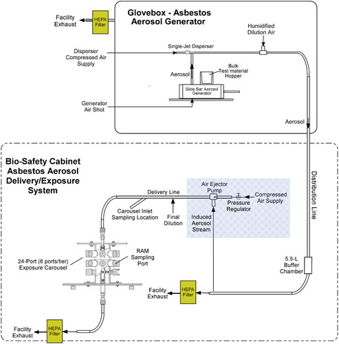 Figure 2. Schematic of the prototype asbestos aerosol nose-only exposure system.