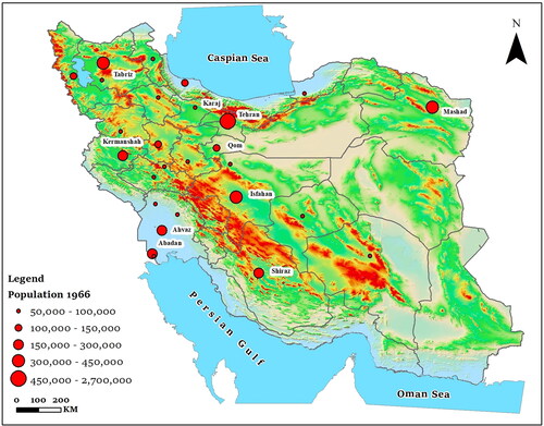 Figure 2. Cities with more than 50,000 population in 1966 [Source: compiled by Author based on Statiscal Centre of Iran data].