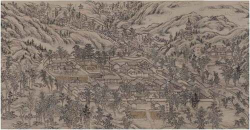 Figure 3. Xulang Hall (Central Palace) group in the scroll of “Twenty-eight Attractions of the Jing Yi Garden,” painted by Zhang Ruocheng, Qing dynasty, Copyright © Online Archives of the Palace Museum of China