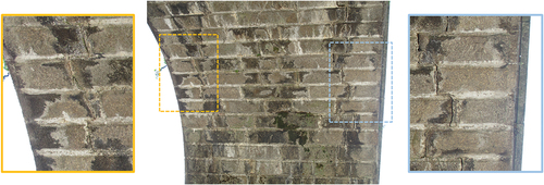 Figure 2. Durrães railway bridge: details of the longitudinal cracks on the intrados of arch A15.