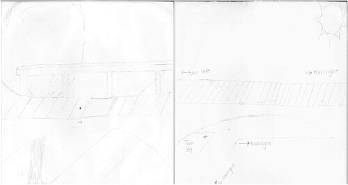 Figure 3. Pre- and post- bridge drawing with path.