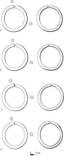 Figure 9. Bronze Anklets from Burial D/F3 (drawing by Yulia Gottlieb, courtesy of the Institute of Archaeology, Tel Aviv University).