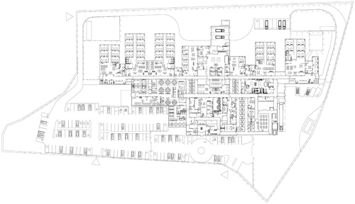 Figure 1. Schematic plan of Laval Immigration Holding Centre (IHC), designed by Chernoff Thompson Architects, published on a Canadian government tendering website. Plan adapted from Schematic Design Report, 2017. Government of Canada, Public Works and Government Services, “1.3 Drawings,” ARCHIVED Immigration Holding Centre A&E Project (EF944-171885/B). (© Chernoff Thompson Architects.)