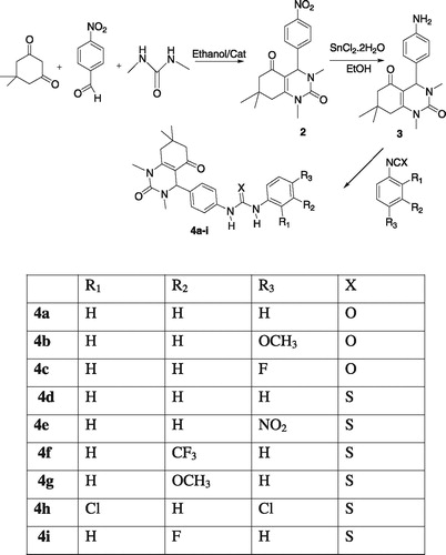 Scheme 1.  Synthesis of 1,4-dihydropyrimidine substituted urea and thiourea derivatives.