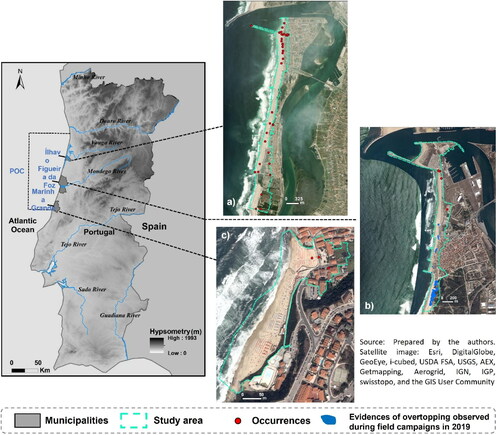 Figure 1. Framework for the study areas located on the west coast of mainland Portugal and included in the Coastal Management Plan (POC).