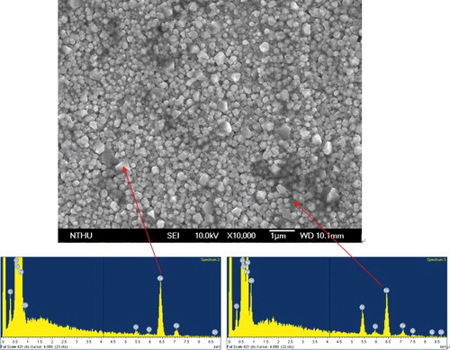 Figure 4. SEM micrographs and EDX results of the Prefilm specimen.