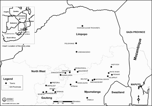 Figure 1: The study locations, and other places mentioned by interviewees