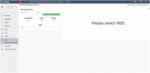 Figure 6. Screenshot of risk management from sample PMIS.