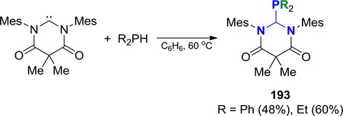 Scheme 116. Oxidative addition of secondary phosphines to N,N′-diamidocarbene.[Citation47]